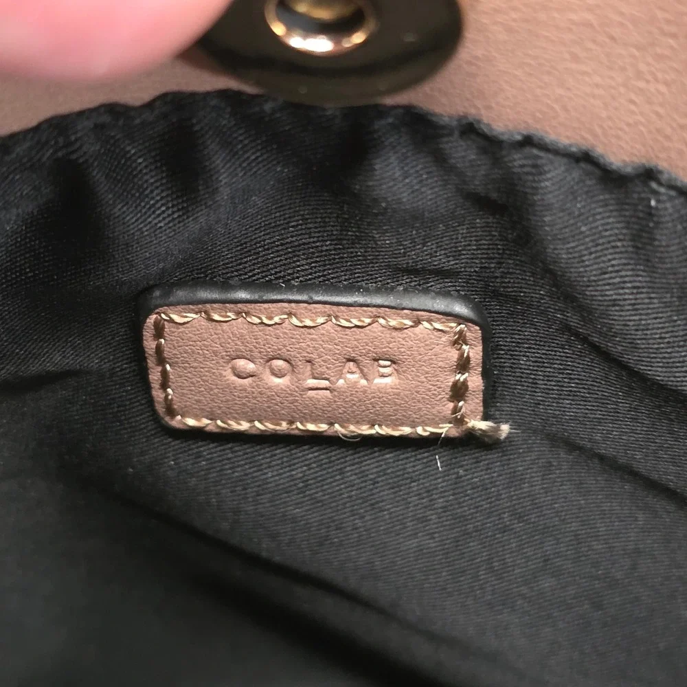 Colab Taupe/Pink Faux Leather Top‎ Handle Bag Gold Ring Handles - Picture 5 of 7